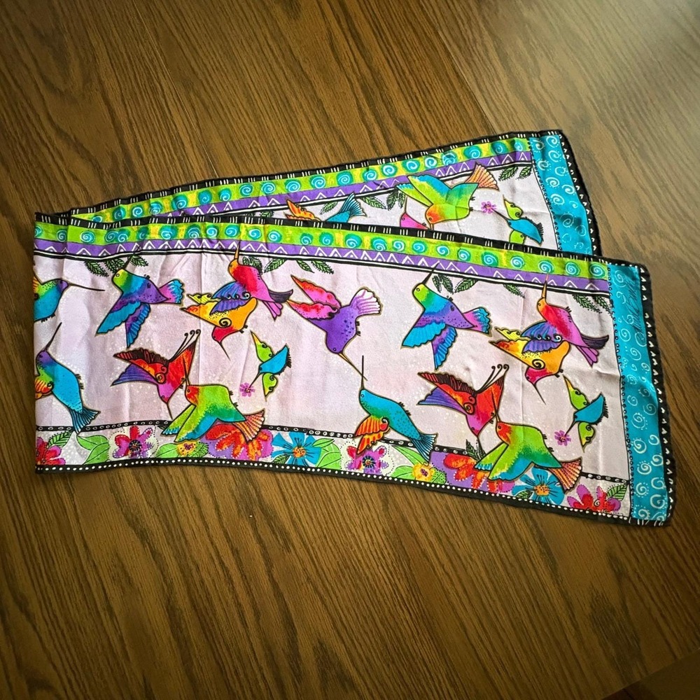 Laurel Burch Women Scarf Vintage Hummingbird Silk Feel OS Multicolor Art Print